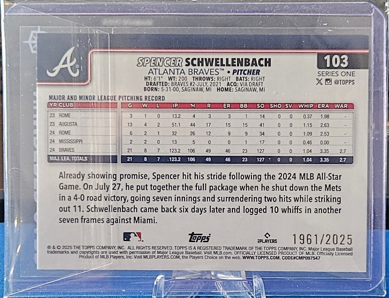 2025 Topps - Spencer Schwellenbach - Gold 1961/2025 (RC)