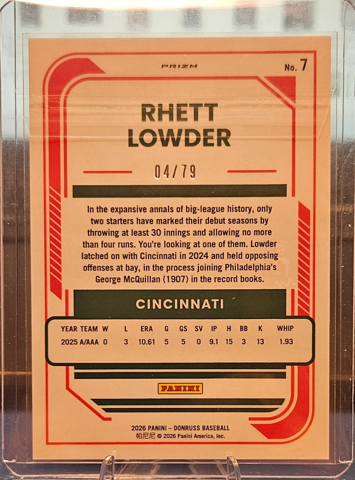 2026 Panini Donruss Optic - Rhett Lowder #7 - Orange Scope Prizm 4/79