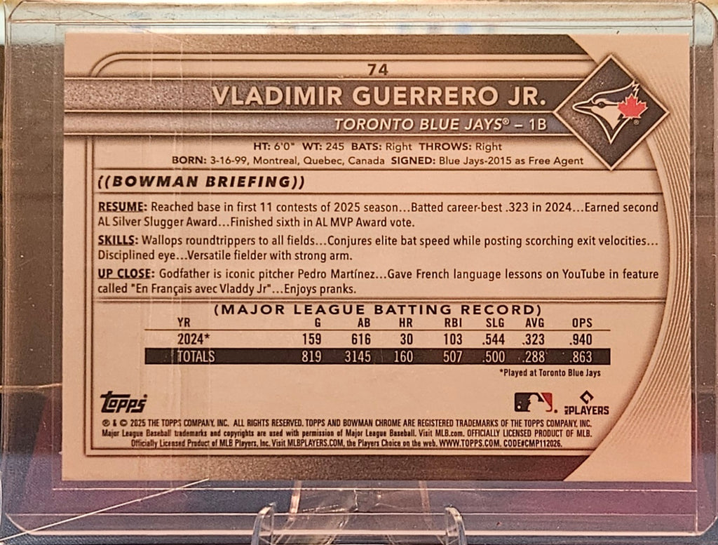 2025 Bowman Chrome - Vladimir Guerrero Jr. #74 - Fuchsia Refractor 44/299
