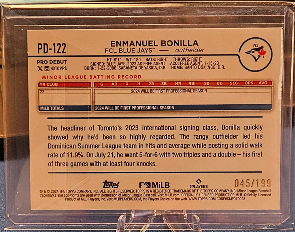 2024 Topps Pro Debut - Enmanuel Bonilla #PD-122 - Fuchsia Foil 45/199