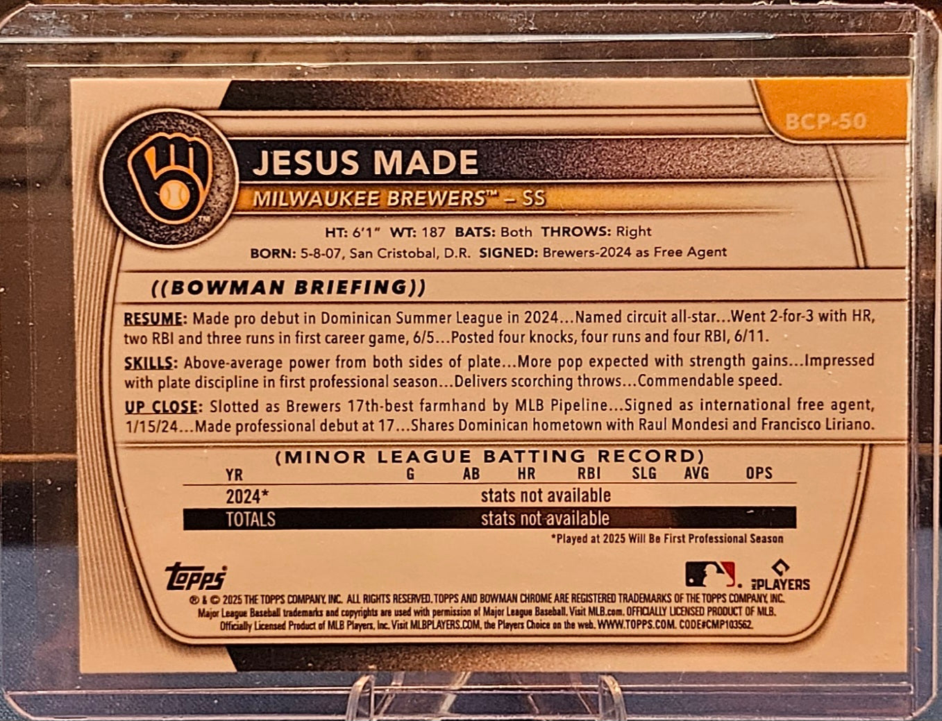 2025 Bowman Chrome - Jesus Made #BCP-50 - Mojo Refractor (1st)
