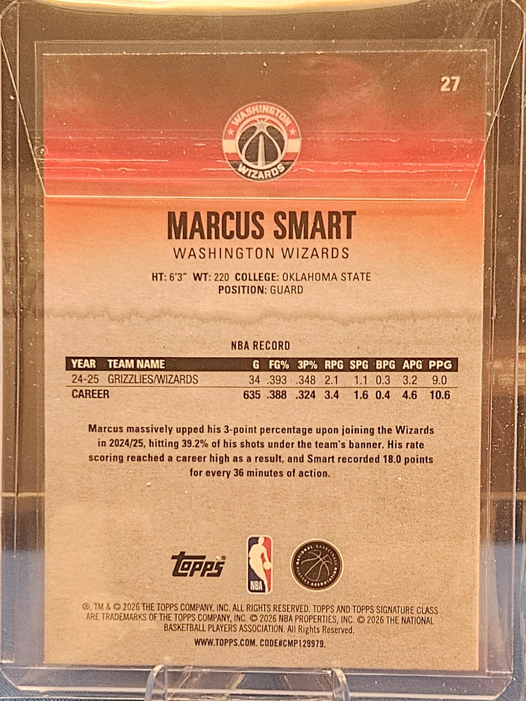 2025-26 Topps Signature Class - Marcus Smart #27 - Red 95/299
