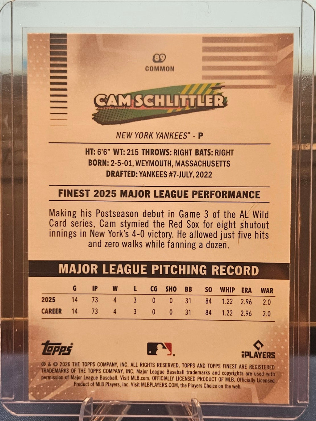 2026 Topps Finest - Cam Schlittler #89 - Mini Diamonds (RC)