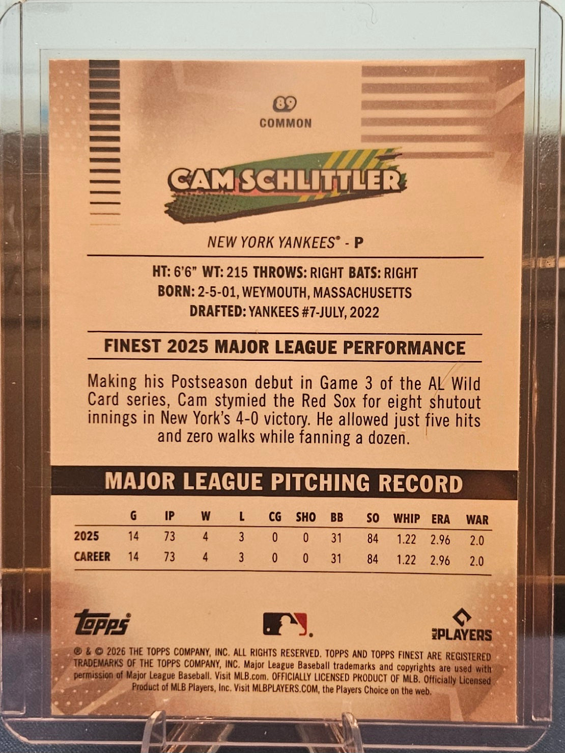 2026 Topps Finest - Cam Schlittler #89 - Mini Diamonds (RC)