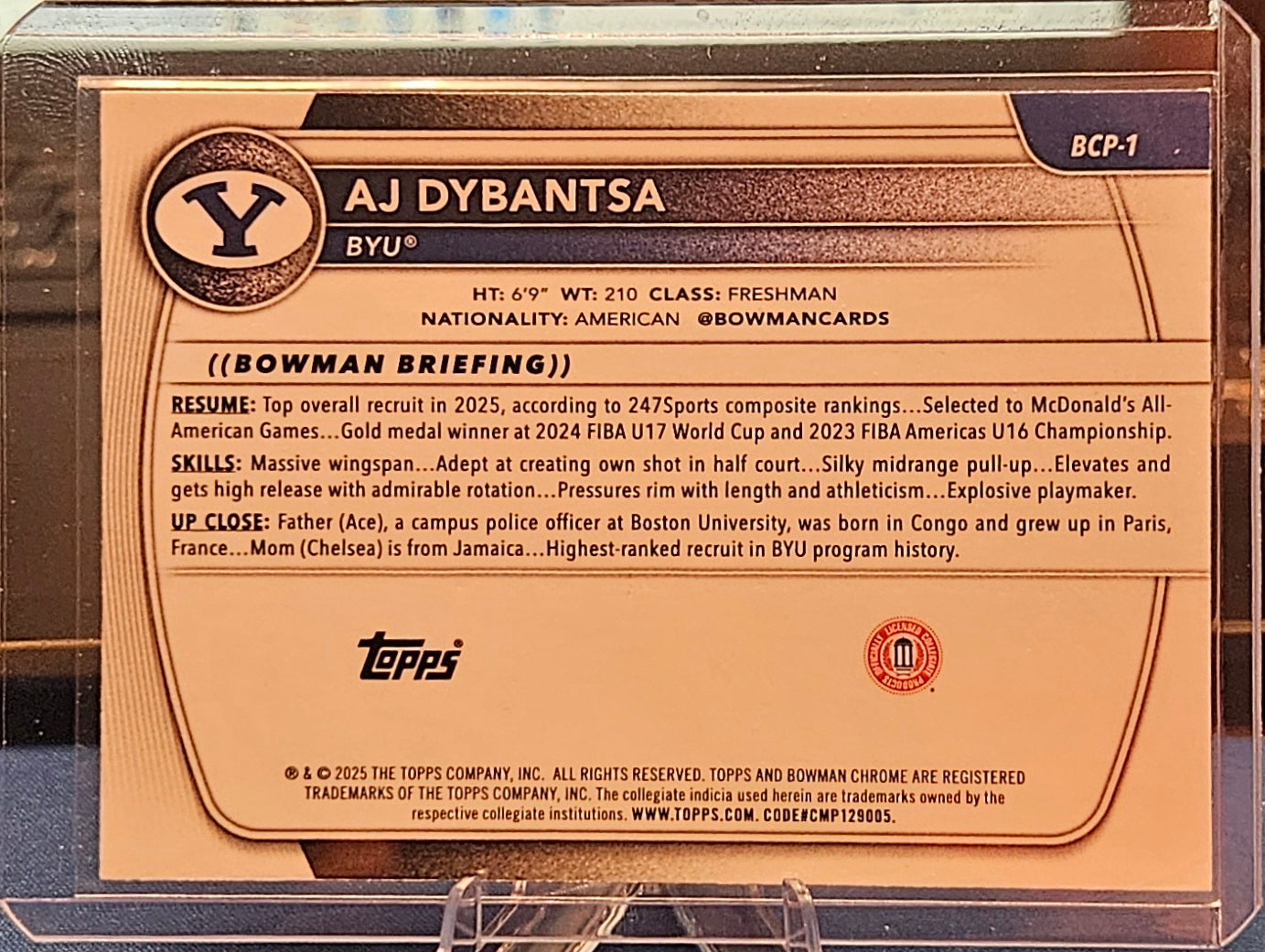 2025-26 Bowman Chrome U - AJ Dybantsa #BCP-1 - Reptilian Refractor (1st Bowman)