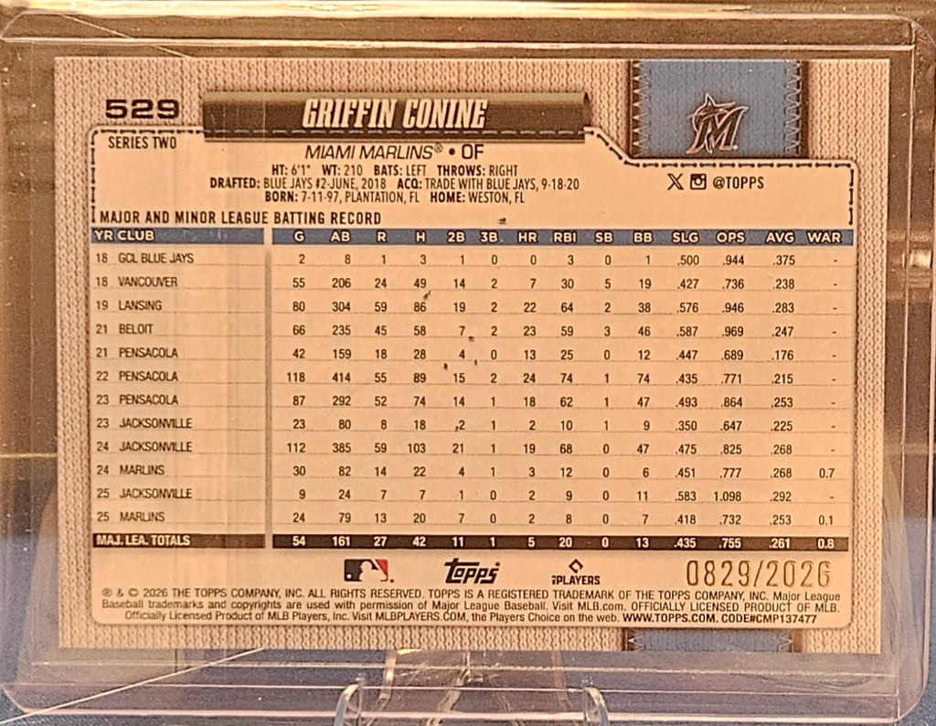 2026 Topps - Griffin Conine #529 - Gold 829/2026