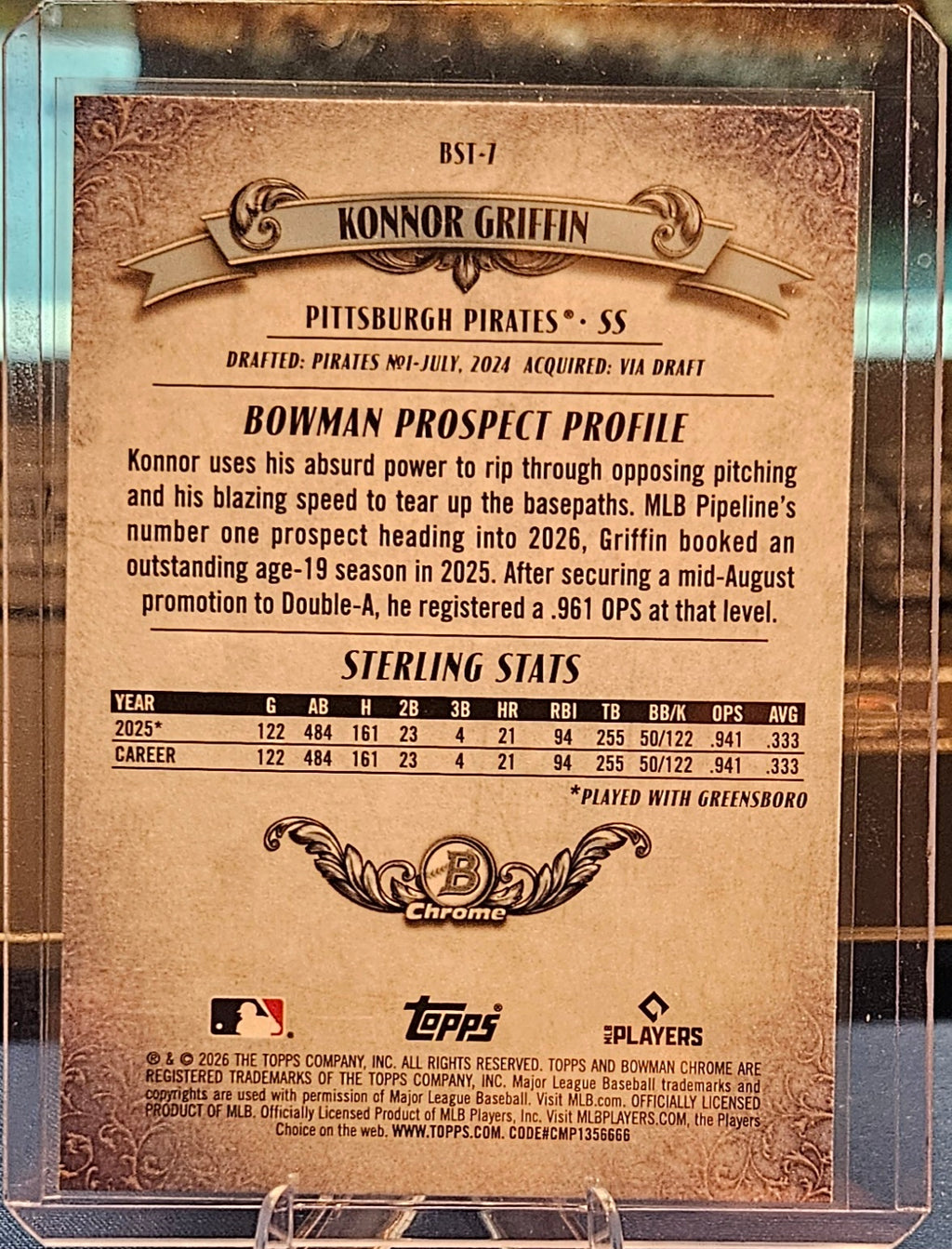 2026 Bowman Chrome Sterling - Konnor Griffin #BST-7 - Mojo Refractor