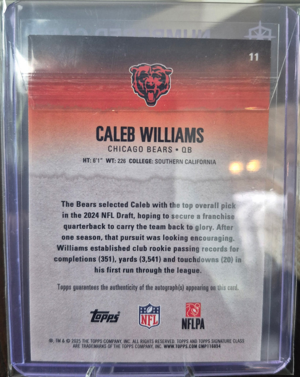 2025 Topps Signature Class - Caleb Williams #11 - Autograph 28/225