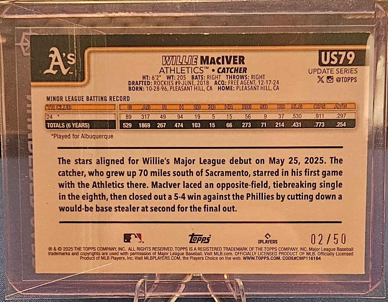 2025 Topps Update - Willie MacIver #US79 - Canvas 2/50 (RC)