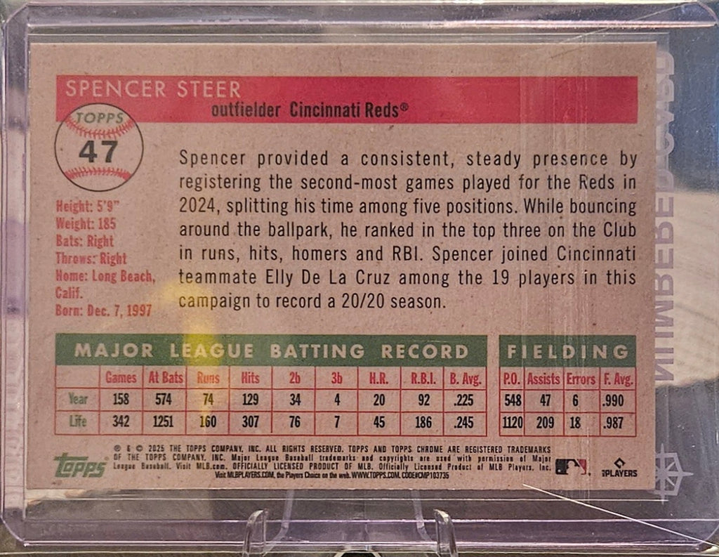 2025 Topps Chrome Platinum Anniversary - Spencer Steer #47 - Rose Gold Refractor 28/75