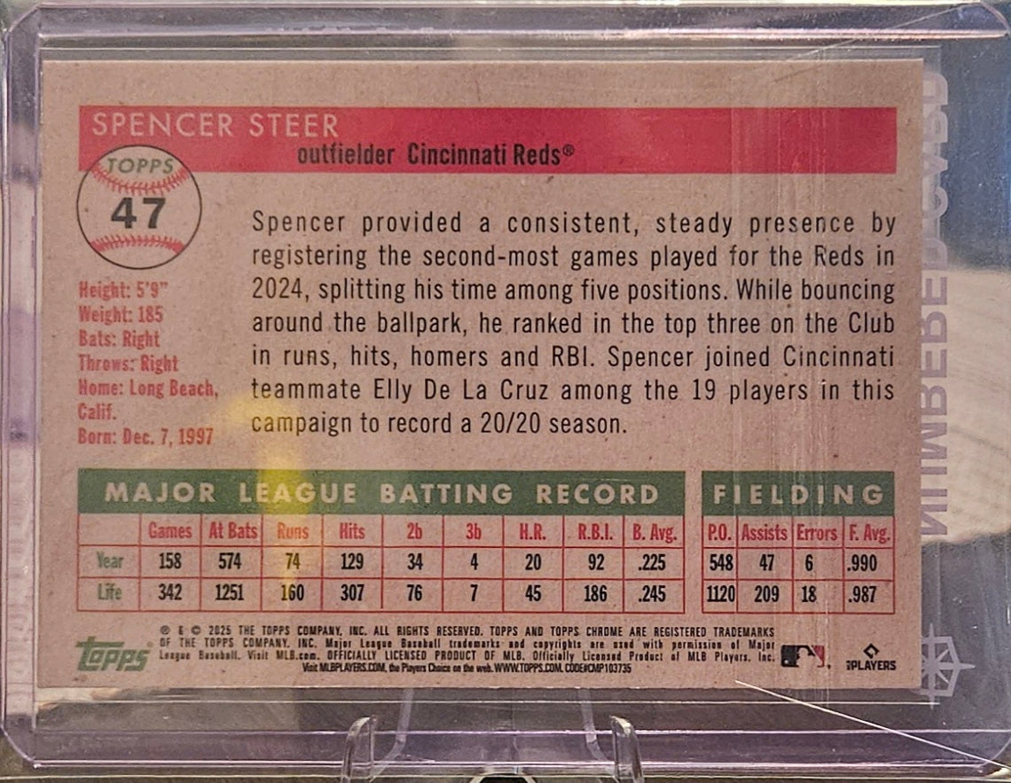 2025 Topps Chrome Platinum Anniversary - Spencer Steer #47 - Rose Gold Refractor 28/75