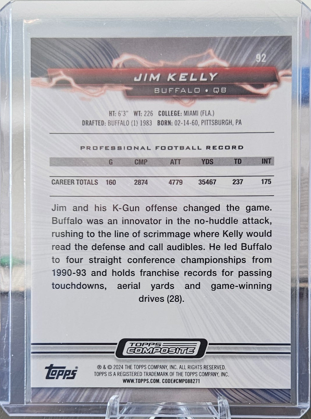 2023 Topps Composite - Jim Kelly #92 - Resurgance Sky Blue & Pink Refractor
