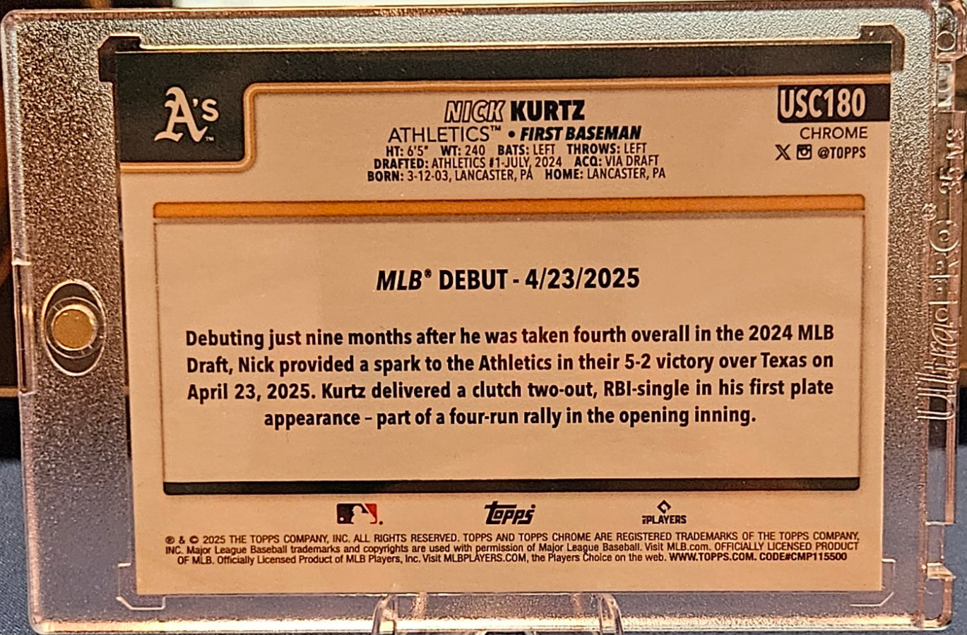 2025 Topps Update - Nick Kurtz #USC180 - Rookie Debut Sepia Refractor (RC)
