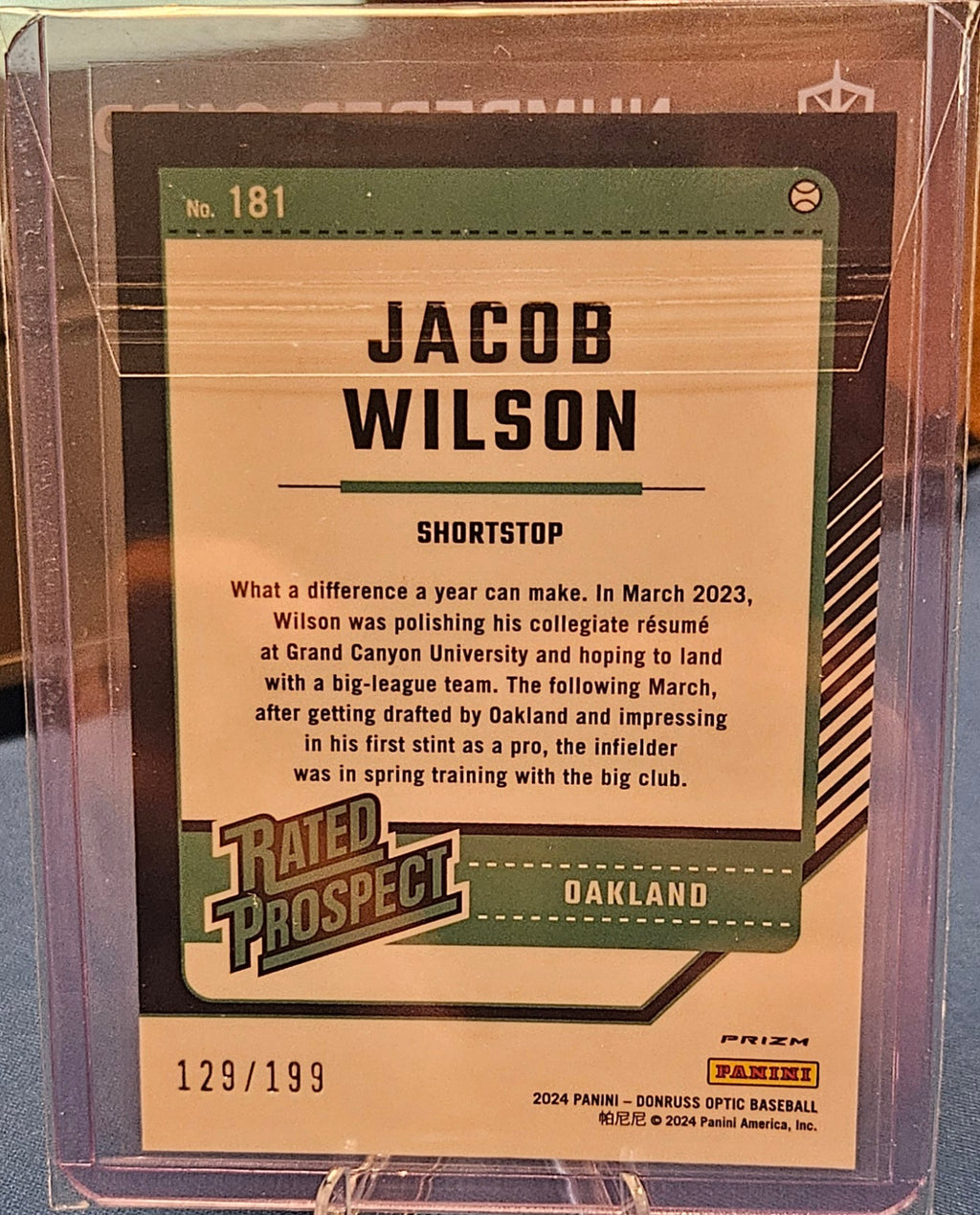 2024 Donruss Optic - Jacob Wilson #181 - Orange 129/199 (Rated Rookie)