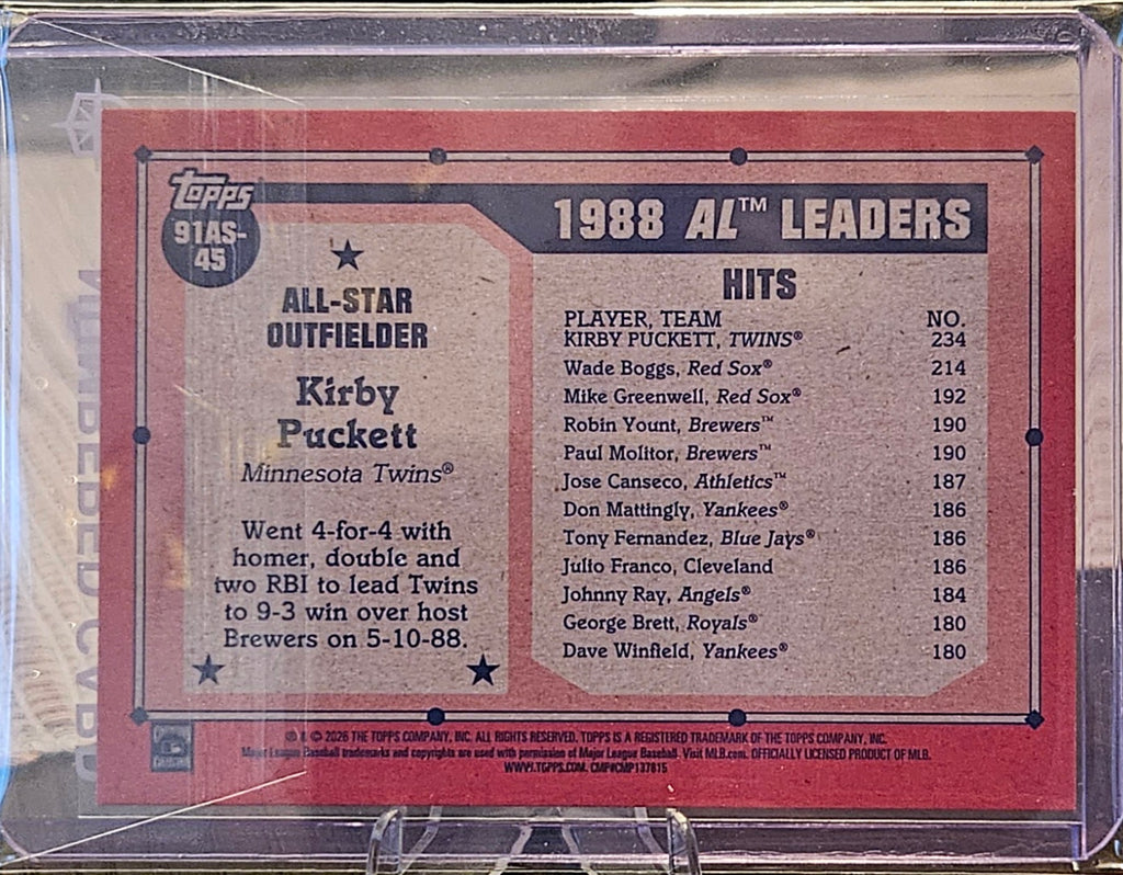 2026 Topps - Kirby Puckett #91AS-45 - 1991 All-Star - Green 11/99