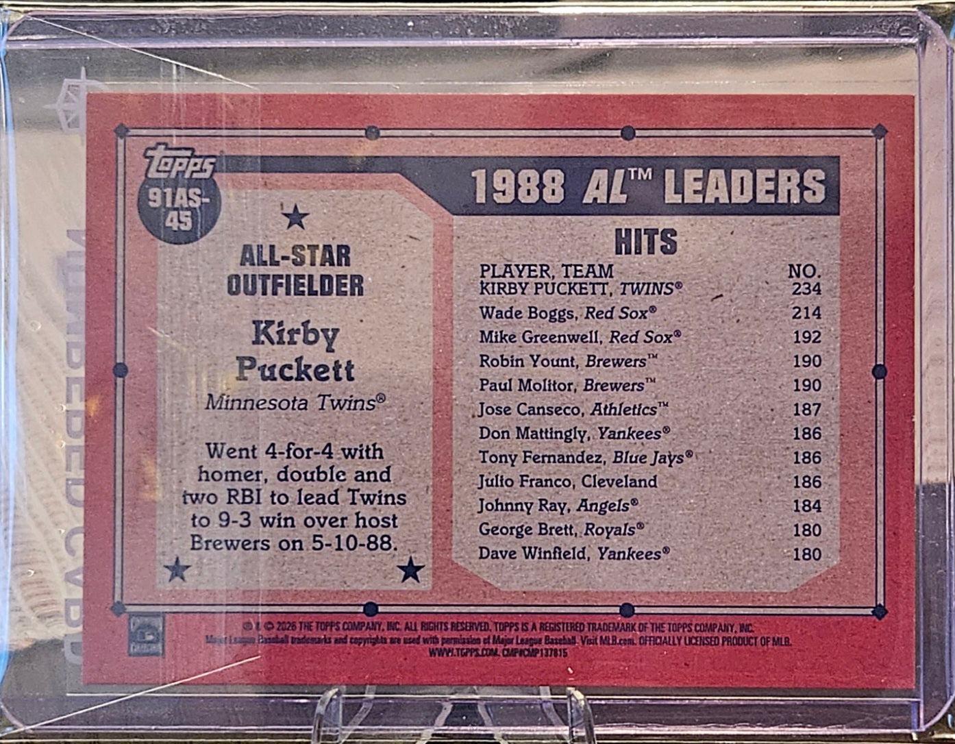 2026 Topps - Kirby Puckett #91AS-45 - 1991 All-Star - Green 11/99
