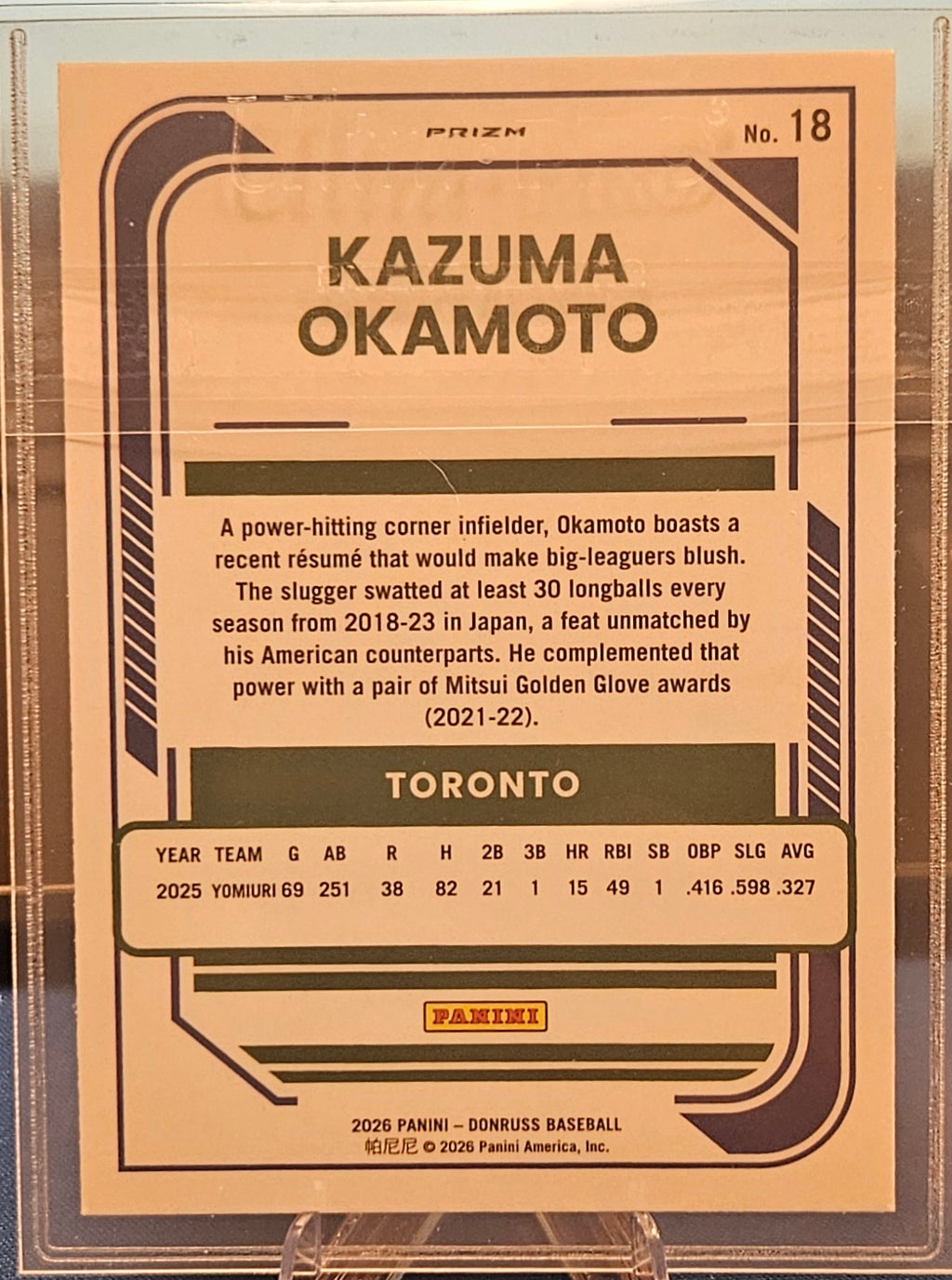 2026 Panini Donruss Optic - Kazuma Okamoto #18 - Holo (Rated Rookie)