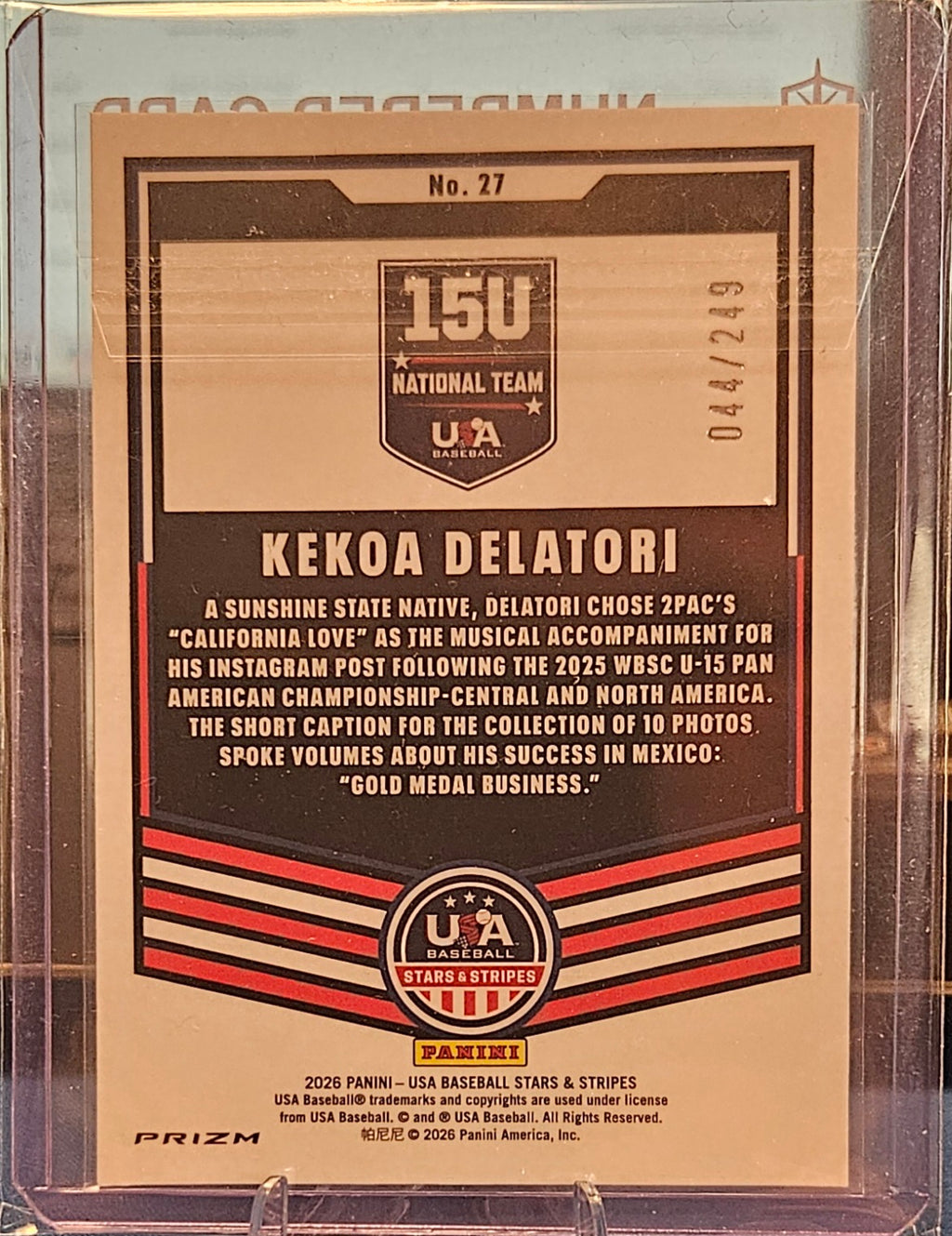 2026 Panini Stars & Stripes - Kekoa Delatori #27 - Orange Prizm 44/249