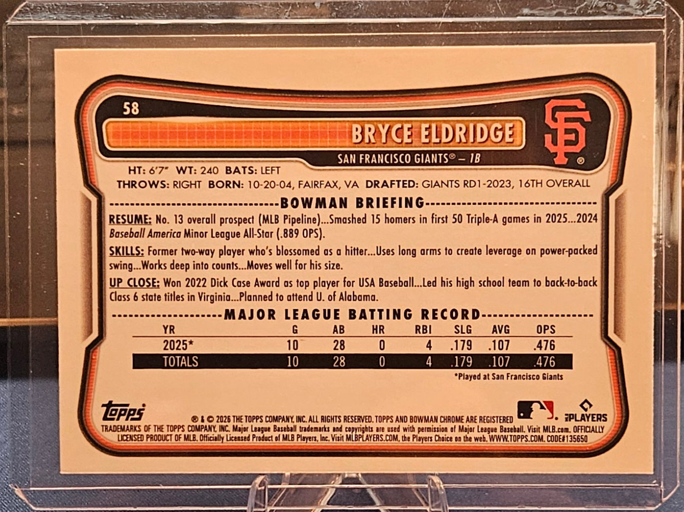 2026 Bowman Chrome - Bryce Eldridge #58 - Red Rookie Refractor (RC)