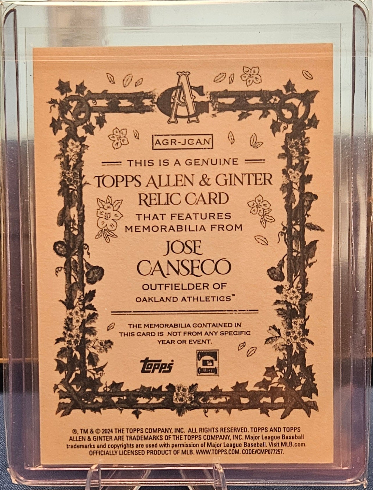2024 Topps Allen & Ginter - Jose Conseco #AGR-JCAN - Relic