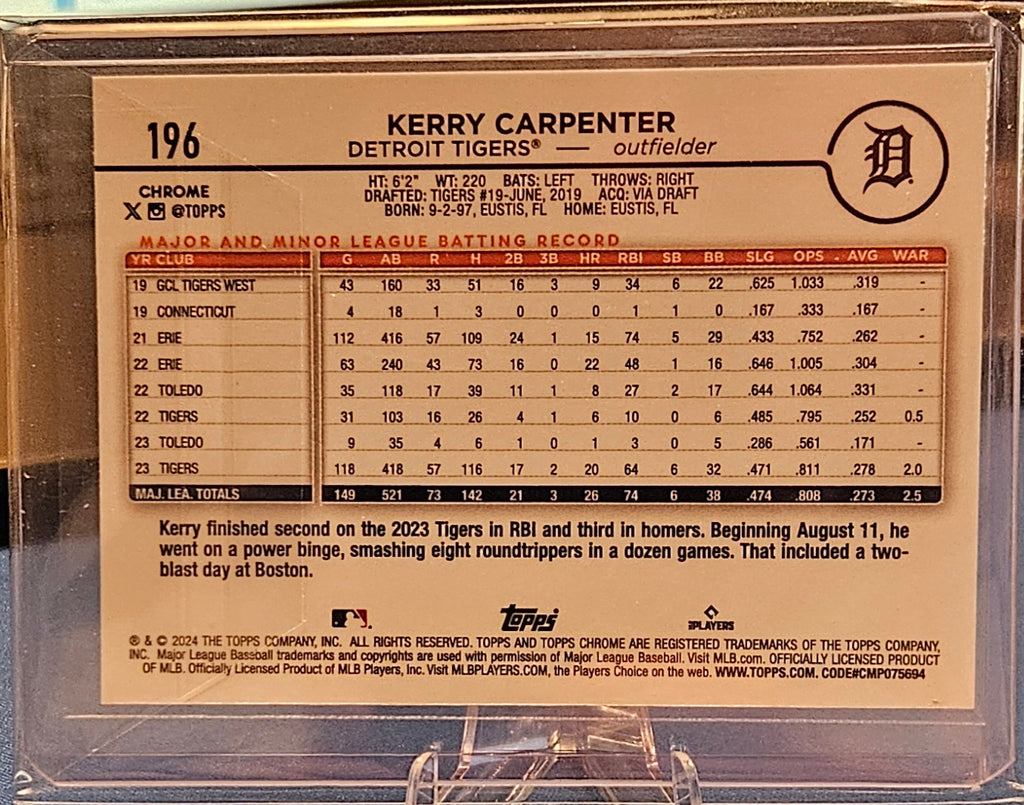 2024 Topps Chrome - Kerry Carpenter #196 - Purple Sonar Refractor 12/275