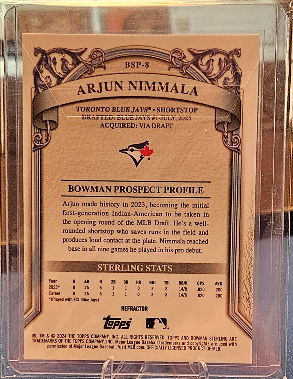 2024 Bowman Sterling - Arjun Nimmala #BSP-8 - Refractor 89/199