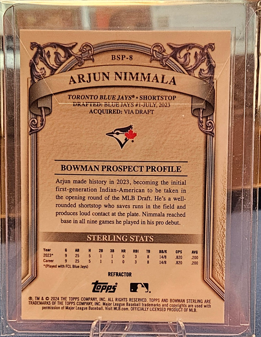 2024 Bowman Sterling - Arjun Nimmala #BSP-8 - Refractor 89/199