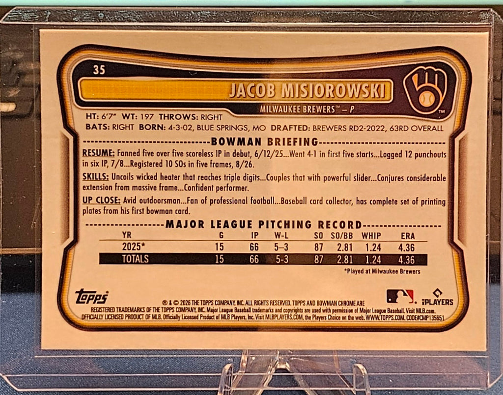 2026 Bowman Chrome - Jacob Misiorowski #35 - Mojo Refractor (RC)