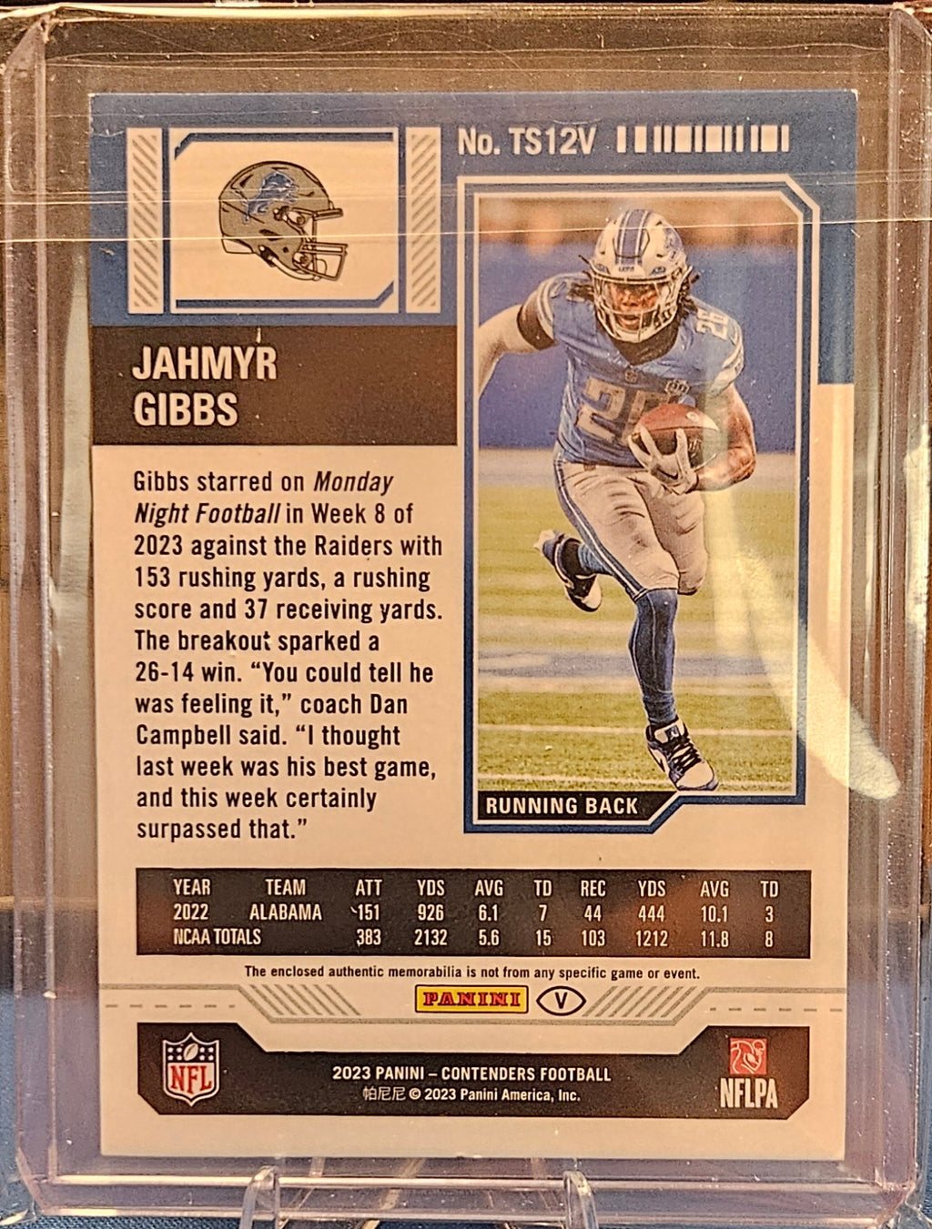 2023 Panini Contenders - Jahmyr Gibbs #TS12V - Rookie Ticket Variation (RC)