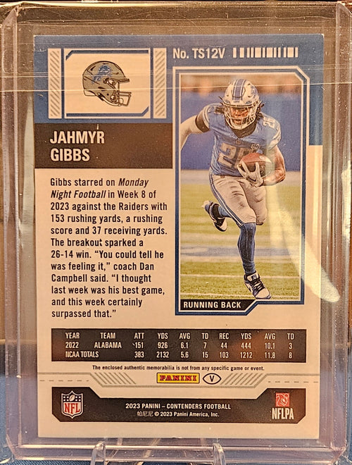 2023 Panini Contenders - Jahmyr Gibbs #TS12V - Rookie Ticket Variation (RC)