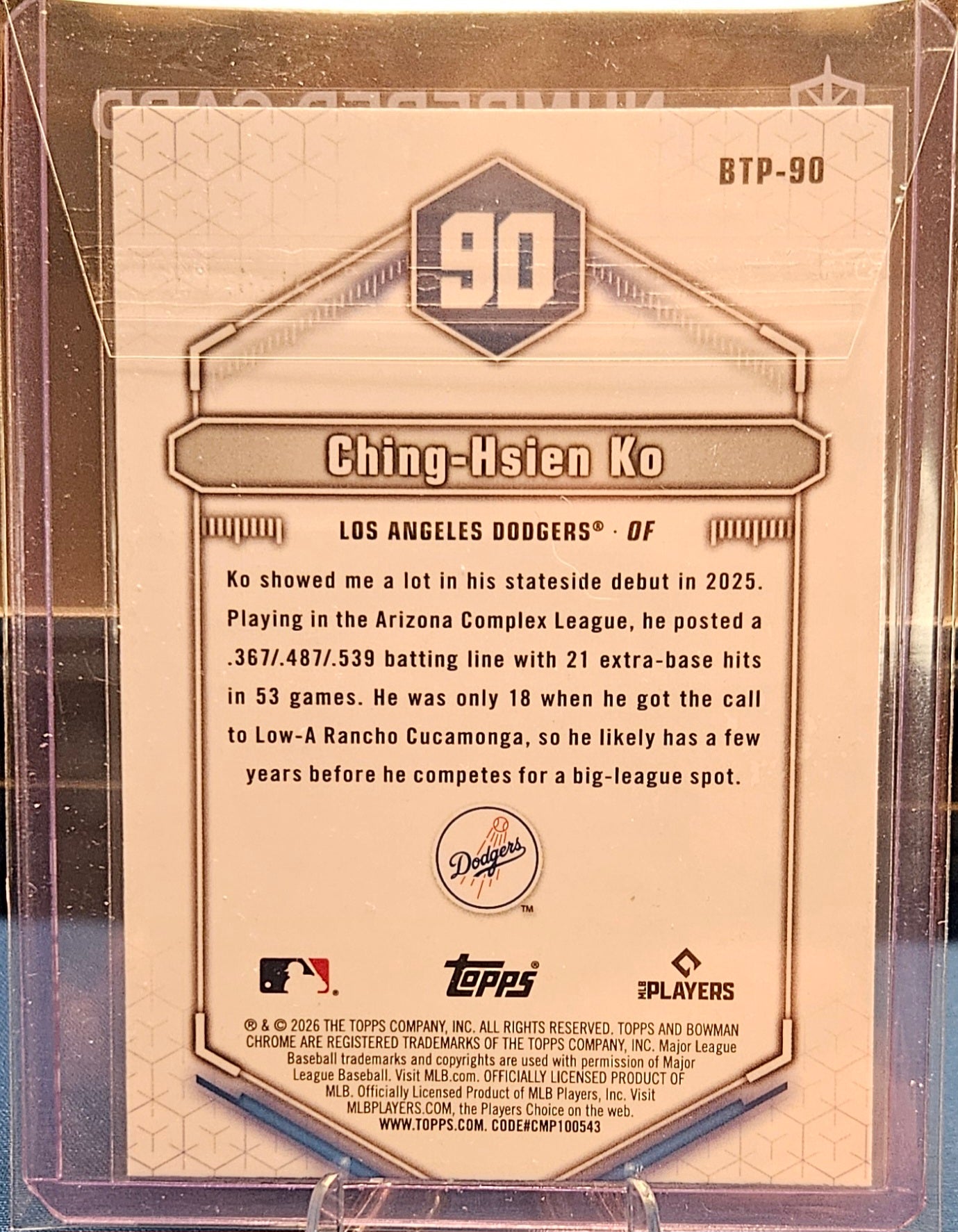 2026 Bowman Chrome - Ching-Hsien Ko #BTP-90 - Top 100 Mini Diamond - 62/150