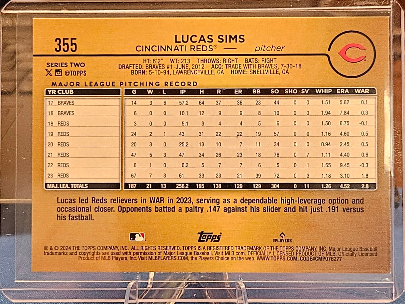 2024 Topps - Lucas Sims #355 - Golden Mirror Variation