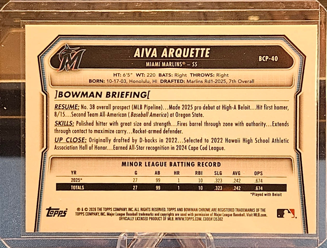 2026 Bowman Chrome - Aiva Arquette #BCP-40 (1st Bowman)