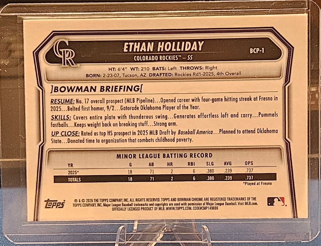 2026 Bowman Chrome - Ethan Holliday #BCP-1 - Mojo Refractor (1st Bowman)