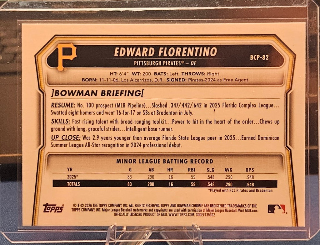 2026 Bowman Chrome - Edward Florentino #BCP-82 (1st Bowman)