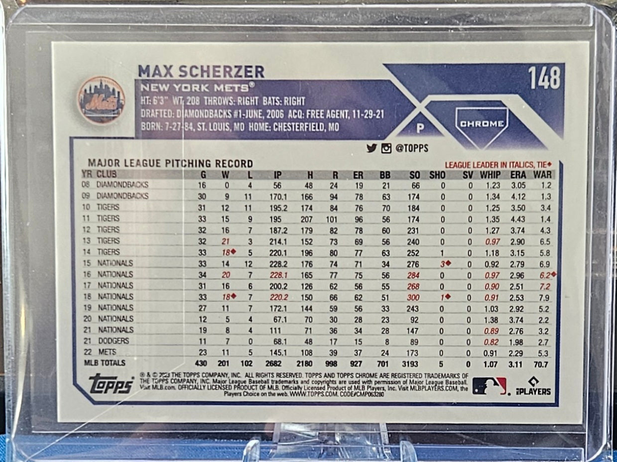 2023 Topps Chrome Logofractor- Max Scherzer #148 - Pink Refractor 104/199