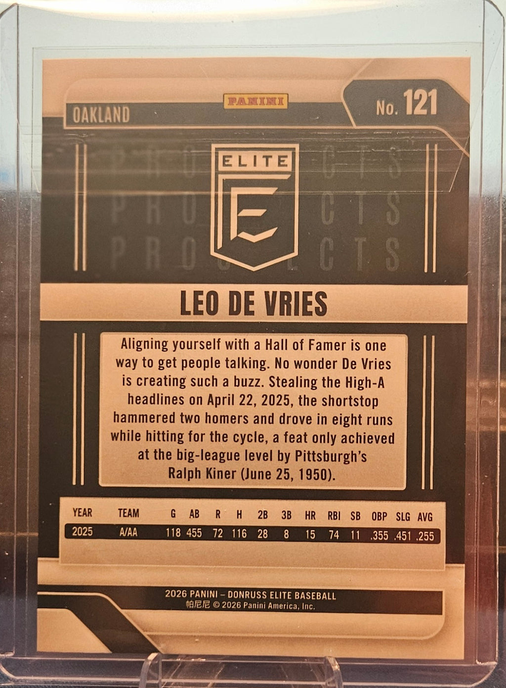 2026 Panini Donruss Elite - Leo De Vries #121 - Prospects - Blue 69/199