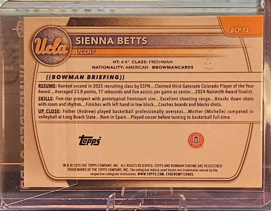 2025-26 Bowman Chrome - Sienna Betts #BCP-13 - Magenta Mojo Refractor 136/275 (1st)