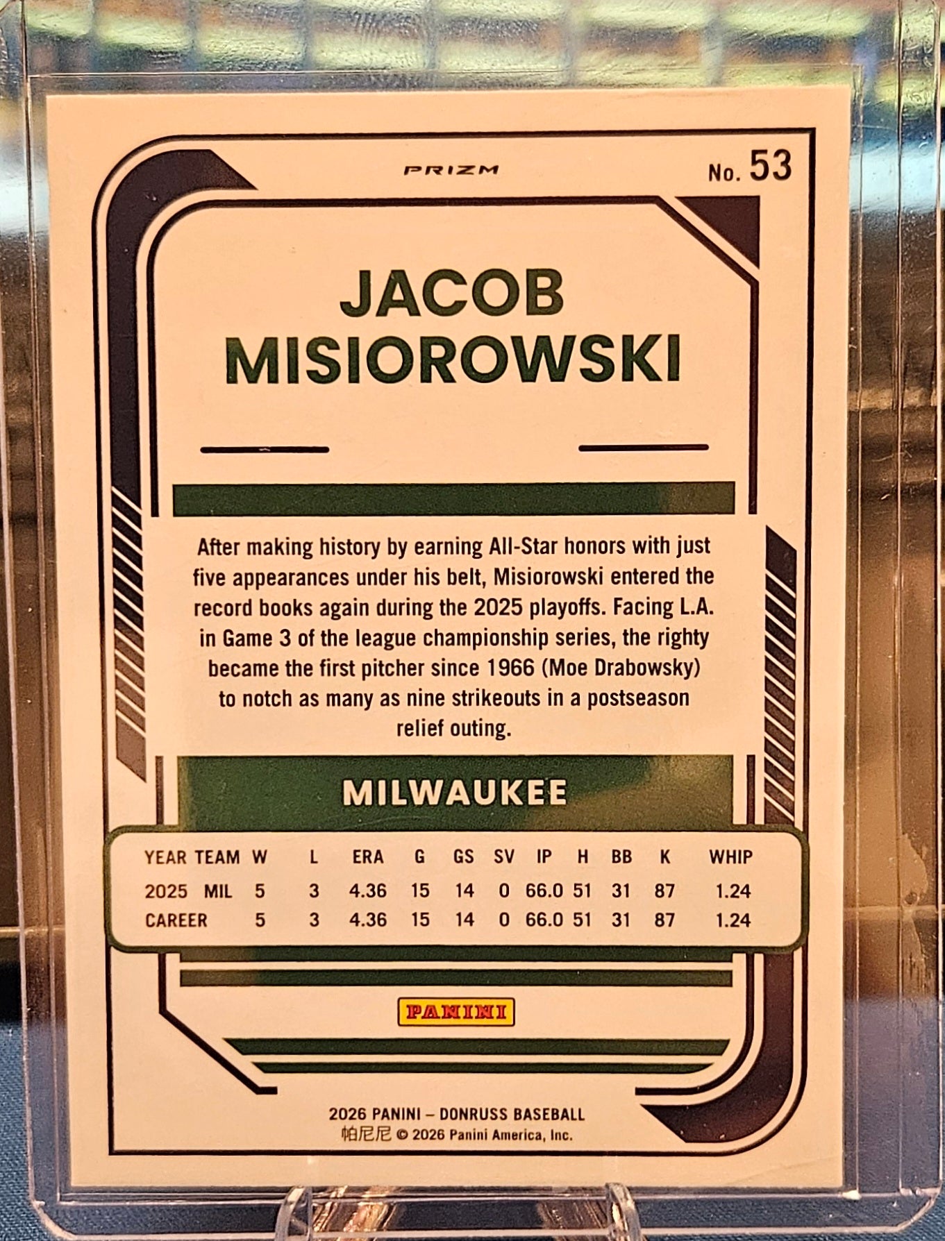 2026 Panini Donruss Optic - Jacob Misiorowski #53 - Black Circles Prizm