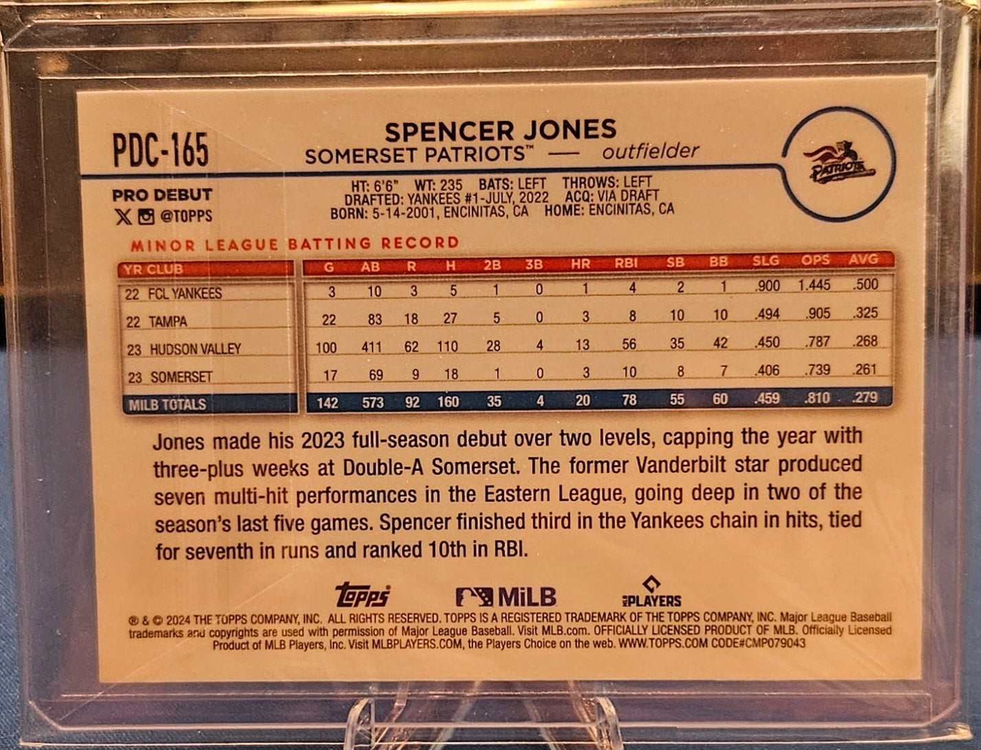 2024 Topps Chrome Pro Debut - Spencer Jones #PDC-165 - Blue Refractor 71/150