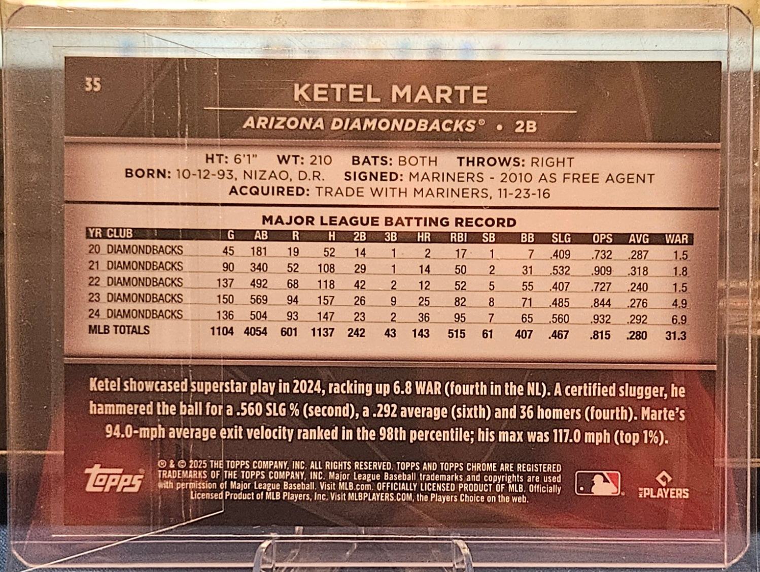 2025 Topps Chrome Black - Ketel Marte #35 - Purple Mini Diamond Refractor 31/75