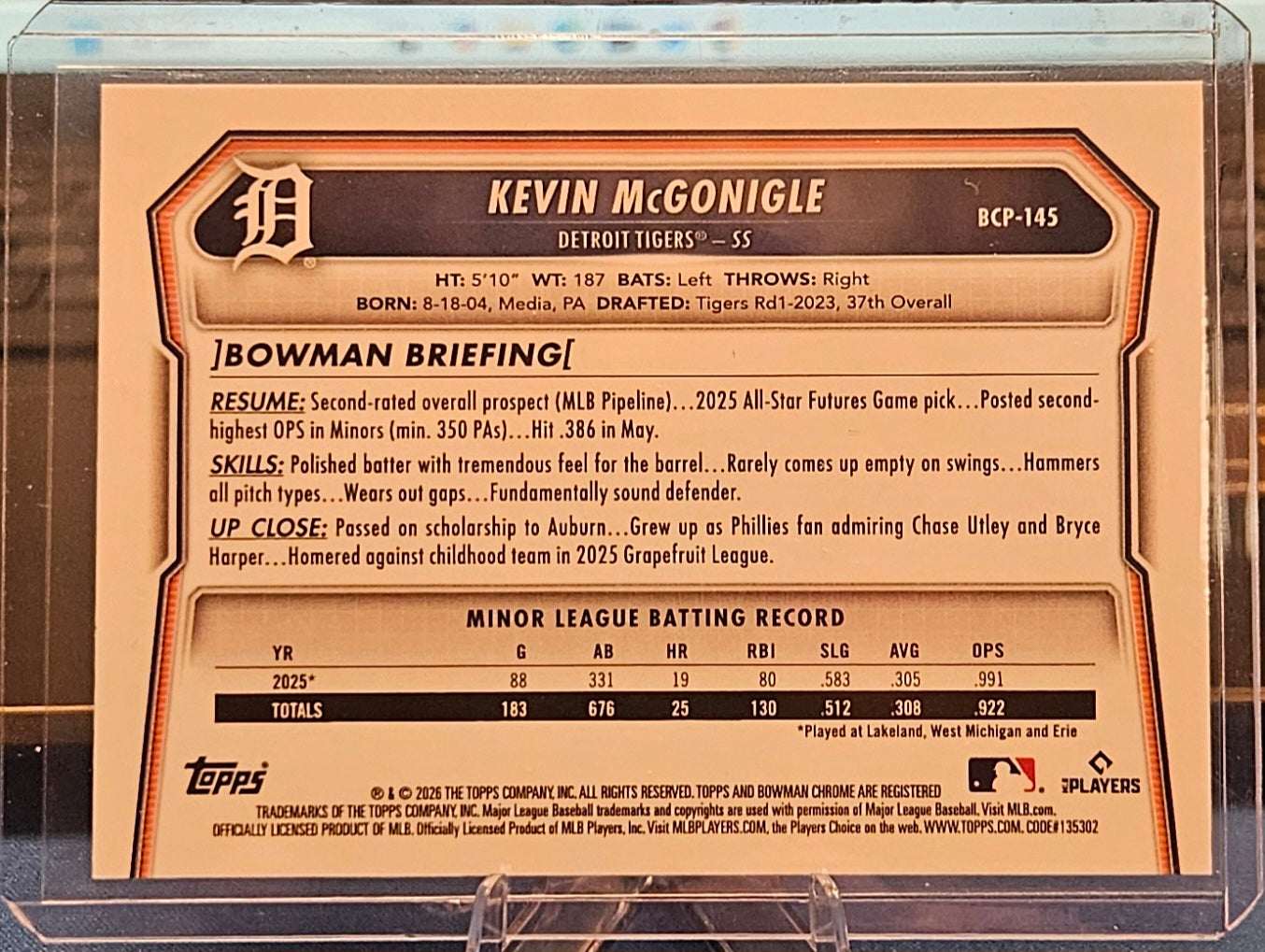2026 Bowman Chrome - Kevin McGonigle #BCP-145 - Reptilian