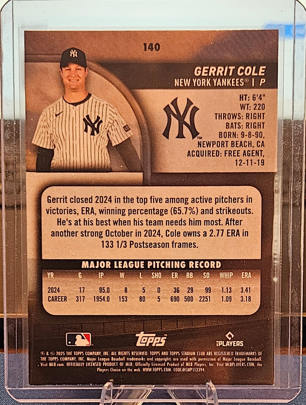 2025 Topps Stadium Club - Gerrit Cole #140 - Bronze Foil