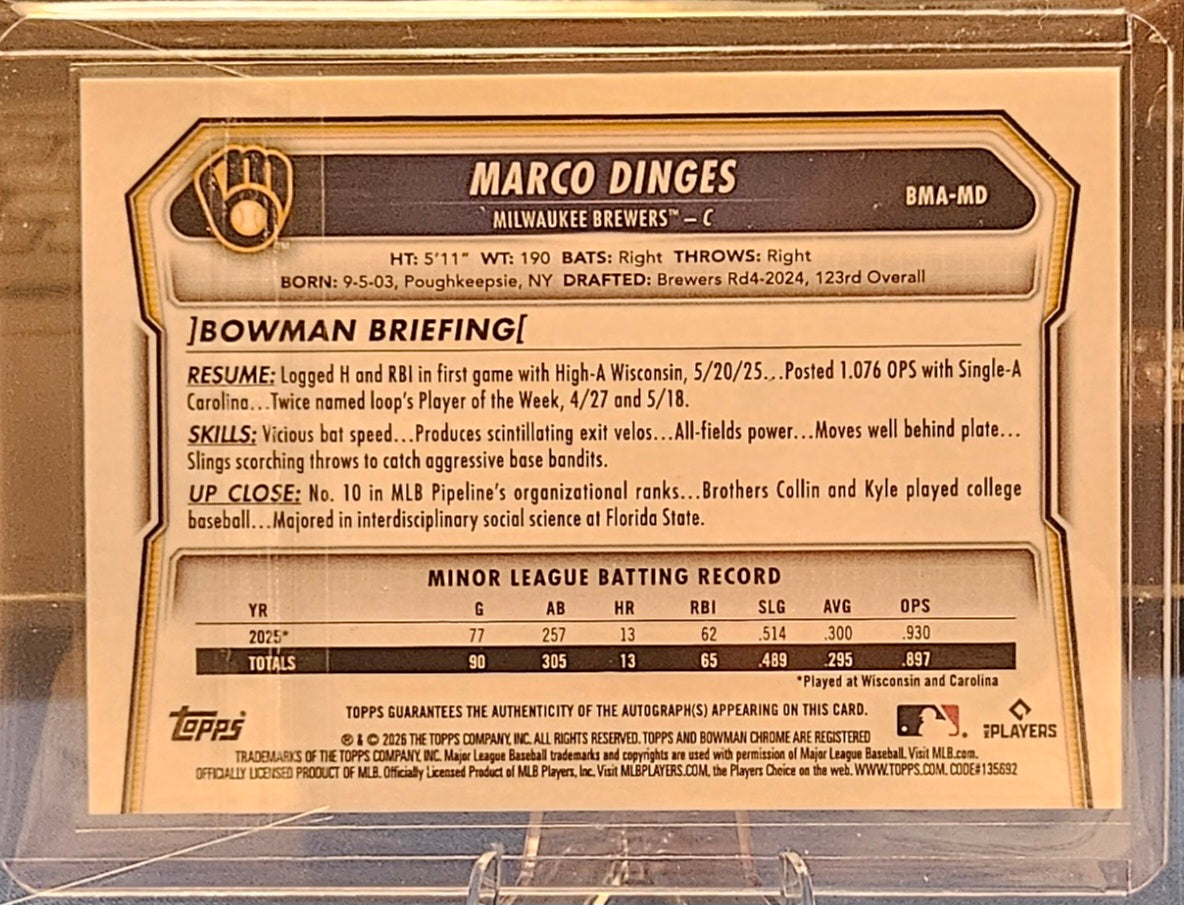 2026 Bowman Chrome - Marco Dinges #BMA-MD - Mojo Refractor Autograph