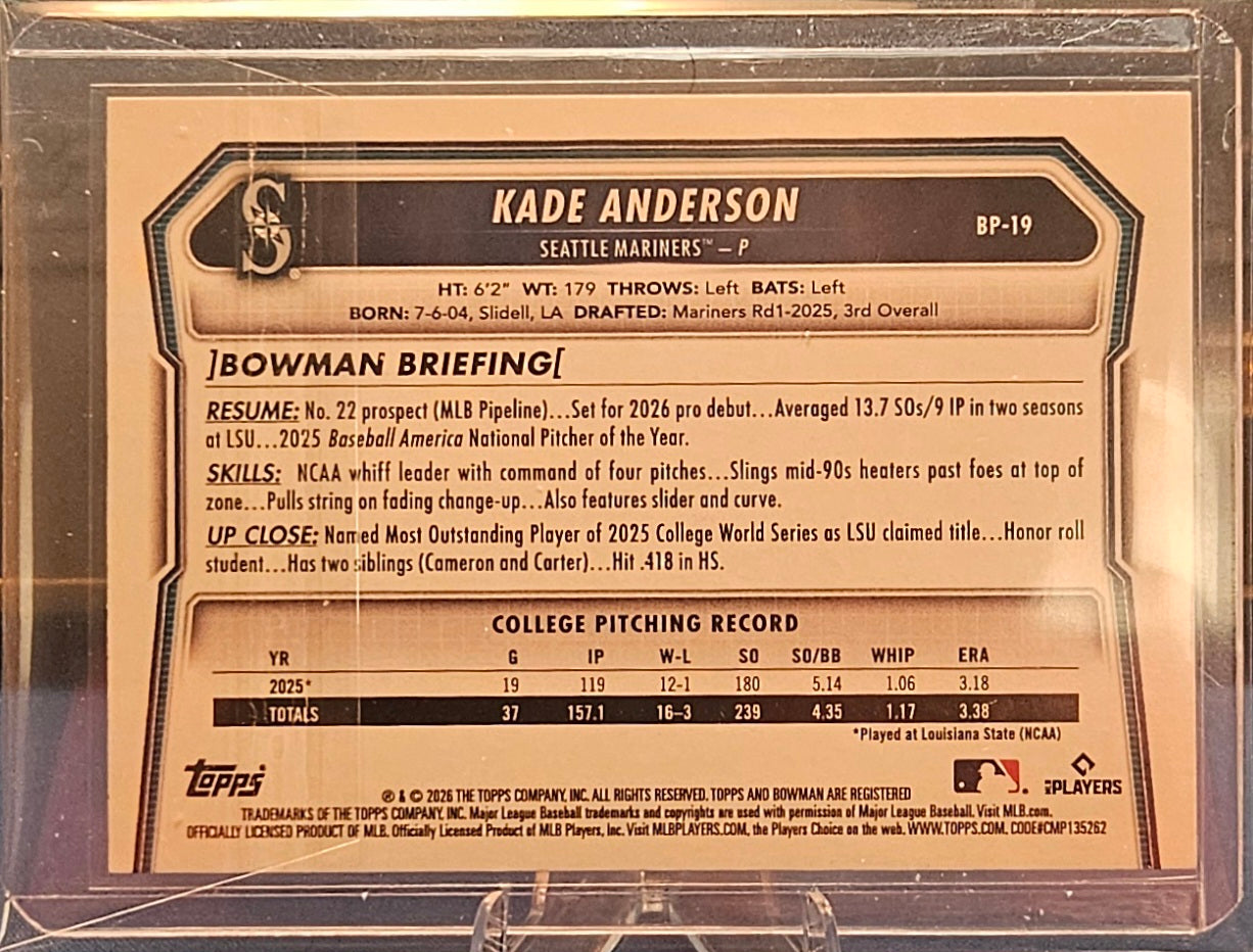 2026 Bowman - Kade Anderson #BP-19 - Green 223/399