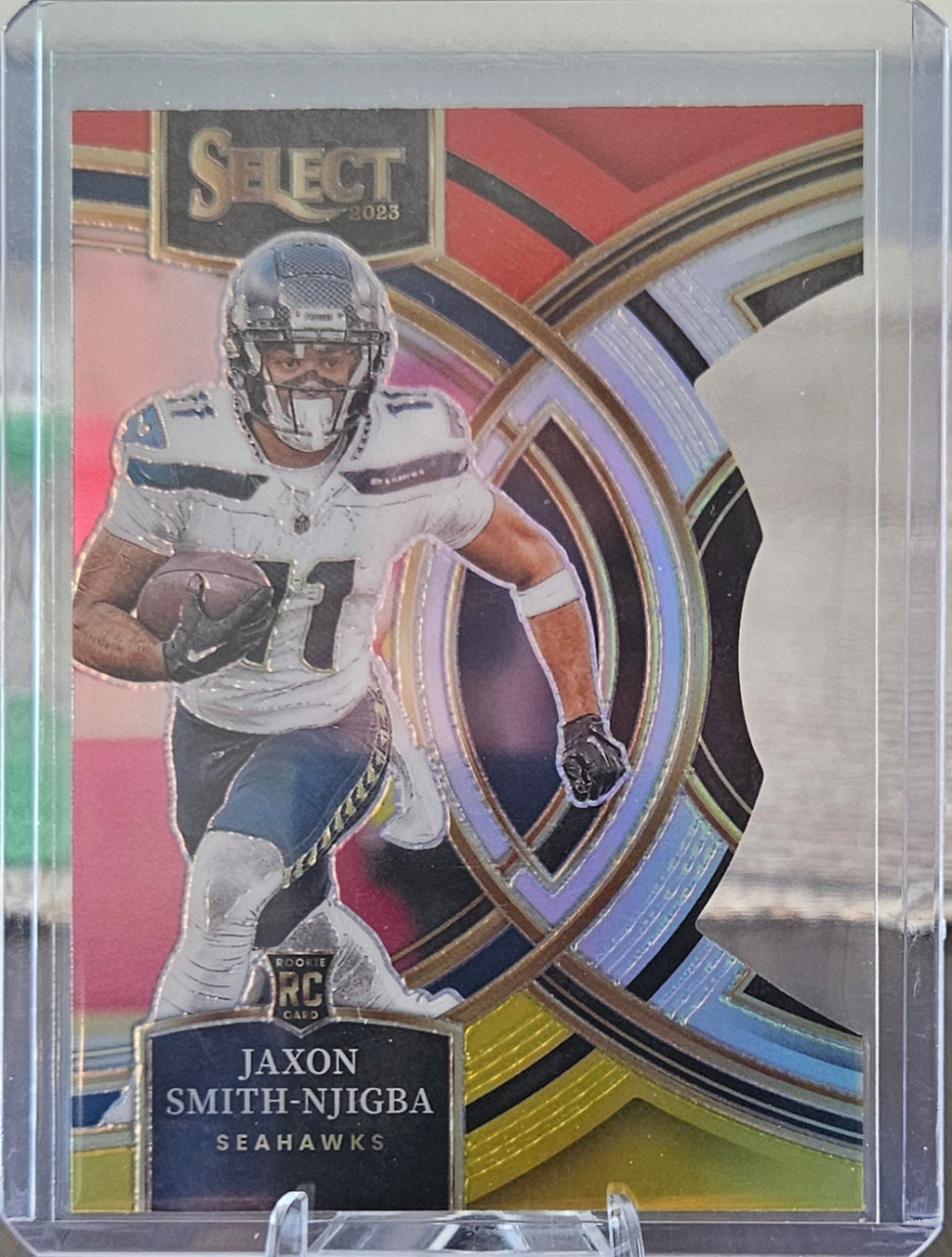 2023 Panini Select - Jaxon Smith-Njigba #174 - Premier Die-Cut Red & Yellow Prizm (RC)