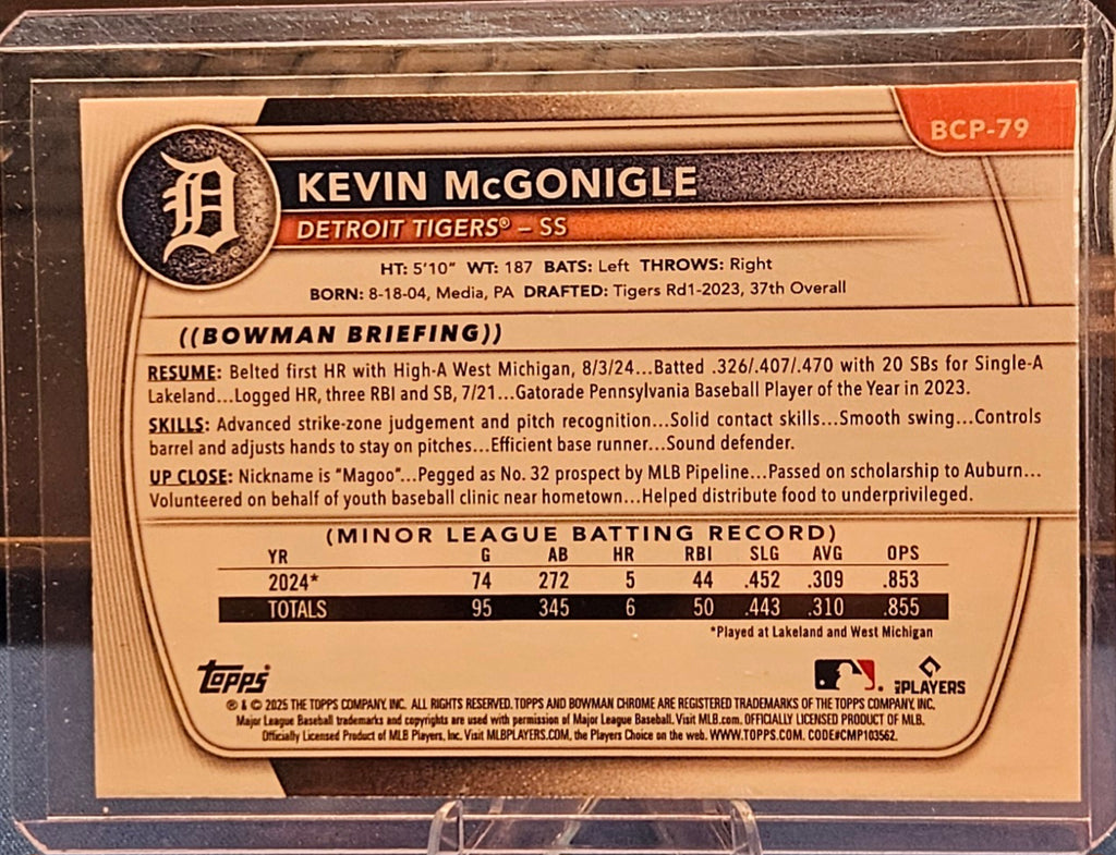 2025 Bowman Chrome - Kevin McGonigle #BCP-79 - Mojo Refractor (1st)