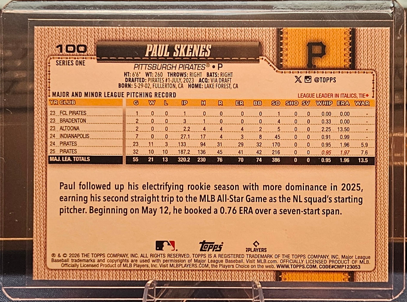 2026 Topps - Paul Skenes #100 - Holofoil