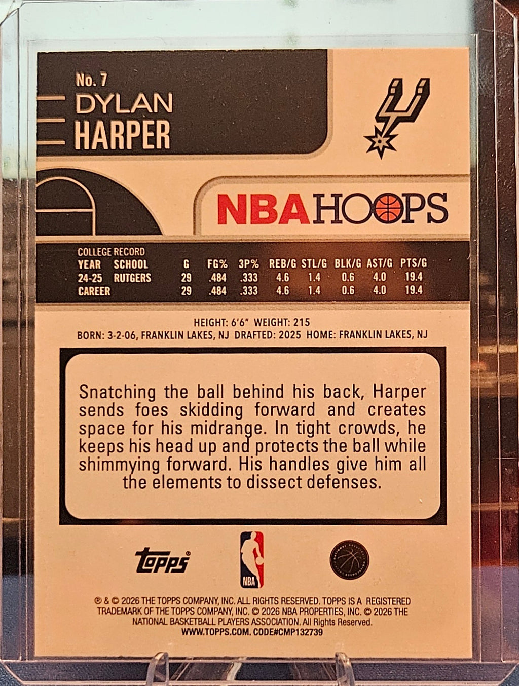 2025-26 NBA Hoops - Dylan Harper #7 - Rainbow (RC)