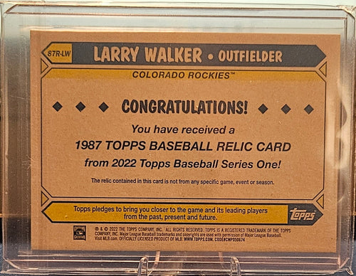 2022 Topps - Larry Walker #87R-LW - 1987 Topps Baseball Relic